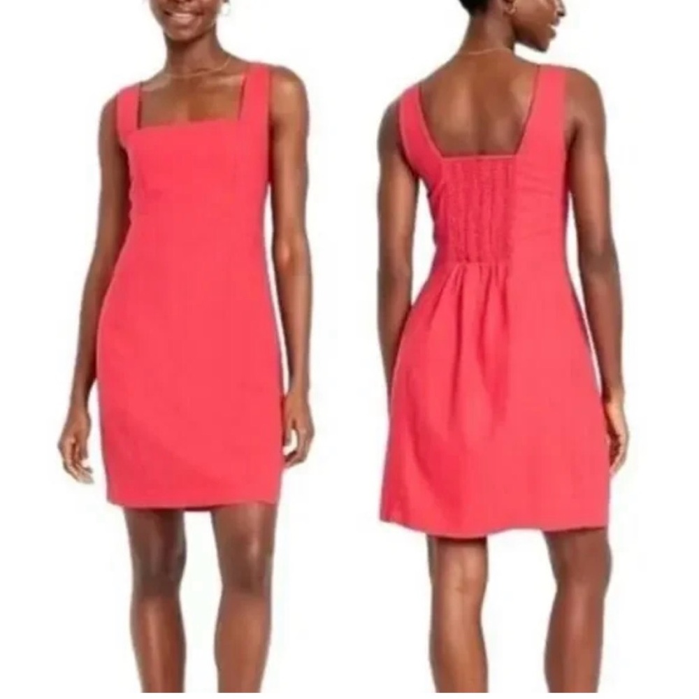 Old Navy Red Linen Squareneck Dress XXL Tall
